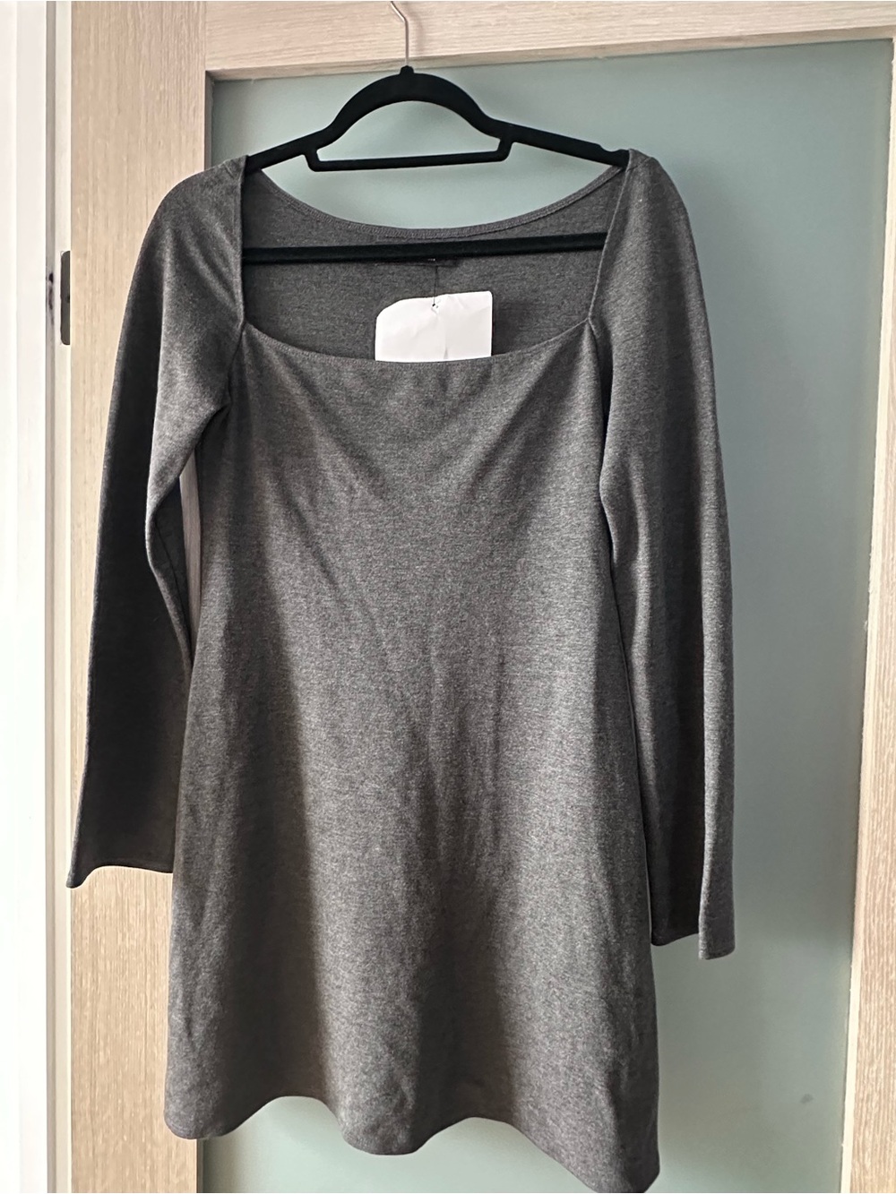 Reformation M Gray Long-Sleeve Square Neck Women's Dress
